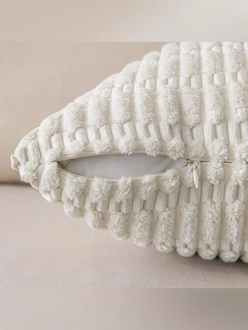 Pack of 2 Cream White Throw Pillow Covers 12x20” Soft Corduroy Boho Contemporary